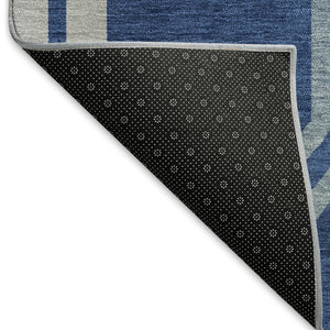 HomeRoots 8' Navy Geometric Washable Round Rug – Stylish Indoor/Outdoor Accent for High-Traffic Areas, Easy Care 659470