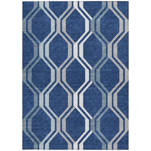 HomeRoots 8' X 10' Navy Blue & Ivory Geometric Area Rug – Stylish, Washable Indoor/Outdoor Mat for High-Traffic Areas 659471