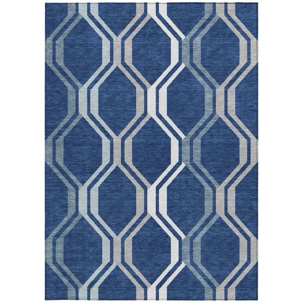 HomeRoots 8' X 10' Navy Blue & Ivory Geometric Area Rug – Stylish, Washable Indoor/Outdoor Mat for High-Traffic Areas 659471