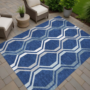 HomeRoots 8' X 10' Navy Blue & Ivory Geometric Area Rug – Stylish, Washable Indoor/Outdoor Mat for High-Traffic Areas 659471