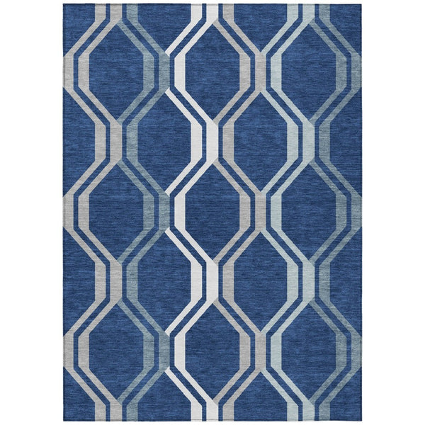 HomeRoots 8' X 10' Navy Blue & Ivory Geometric Area Rug – Stylish, Washable Indoor/Outdoor Mat for High-Traffic Areas 659471