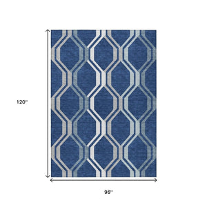 HomeRoots 8' X 10' Navy Blue & Ivory Geometric Area Rug – Stylish, Washable Indoor/Outdoor Mat for High-Traffic Areas 659471