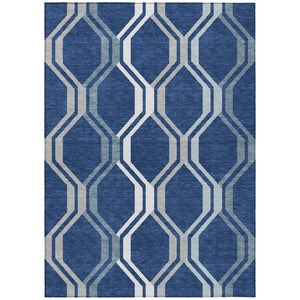 HomeRoots 9' X 12' Navy Blue & Ivory Geometric Rug – Stylish, Washable Indoor/Outdoor Area Rug for Any Space! 659472
