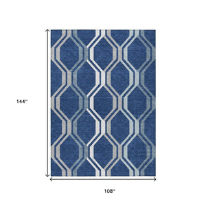 HomeRoots 9' X 12' Navy Blue & Ivory Geometric Rug – Stylish, Washable Indoor/Outdoor Area Rug for Any Space! 659472