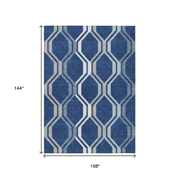 HomeRoots 9' X 12' Navy Blue & Ivory Geometric Rug – Stylish, Washable Indoor/Outdoor Area Rug for Any Space! 659472