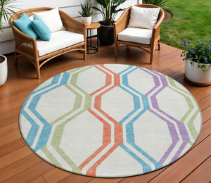 HomeRoots 8' Pearl Blue and Purple Round Area Rug - Modern Geometric Design, Washable for Indoor/Outdoor Use 659476