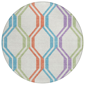 HomeRoots 8' Pearl Blue and Purple Round Area Rug - Modern Geometric Design, Washable for Indoor/Outdoor Use 659476