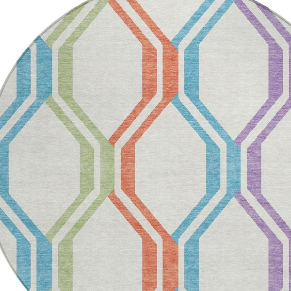 HomeRoots 8' Pearl Blue and Purple Round Area Rug - Modern Geometric Design, Washable for Indoor/Outdoor Use 659476