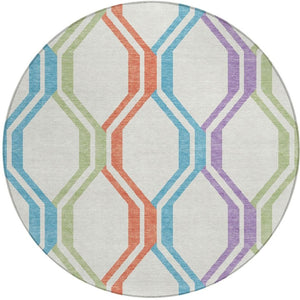 HomeRoots 8' Pearl Blue and Purple Round Area Rug - Modern Geometric Design, Washable for Indoor/Outdoor Use 659476