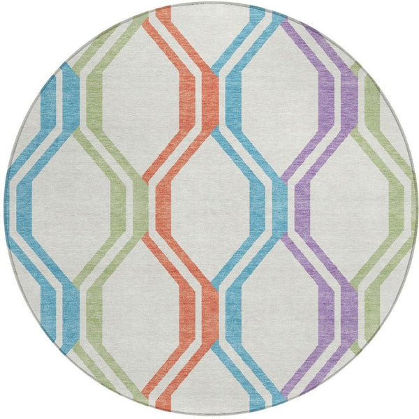 HomeRoots 8' Pearl Blue and Purple Round Area Rug - Modern Geometric Design, Washable for Indoor/Outdoor Use 659476