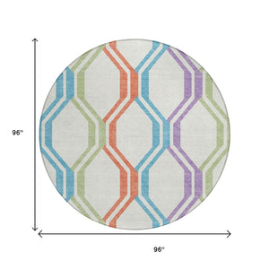 HomeRoots 8' Pearl Blue and Purple Round Area Rug - Modern Geometric Design, Washable for Indoor/Outdoor Use 659476