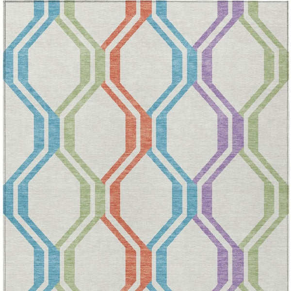 HomeRoots 8' Modern Pearl Blue & Purple Geometric Area Rug - Washable, Durable, Indoor/Outdoor Versatility! 659477