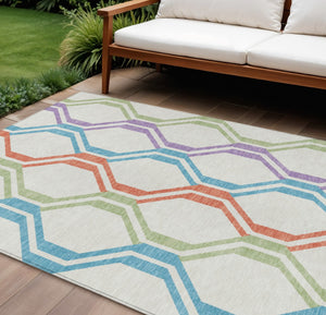 HomeRoots 8' Modern Pearl Blue & Purple Geometric Area Rug - Washable, Durable, Indoor/Outdoor Versatility! 659477