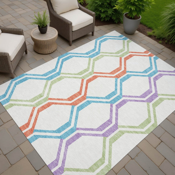 HomeRoots 8' Modern Pearl Blue & Purple Geometric Area Rug - Washable, Durable, Indoor/Outdoor Versatility! 659477