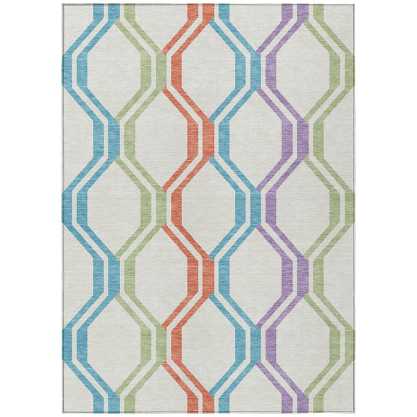 HomeRoots 8' Modern Pearl Blue & Purple Geometric Area Rug - Washable, Durable, Indoor/Outdoor Versatility! 659477
