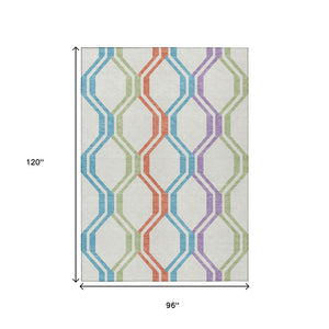 HomeRoots 8' Modern Pearl Blue & Purple Geometric Area Rug - Washable, Durable, Indoor/Outdoor Versatility! 659477