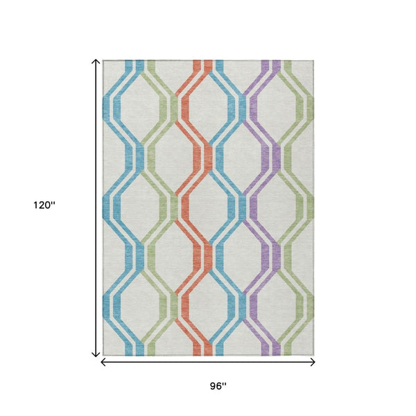 HomeRoots 8' Modern Pearl Blue & Purple Geometric Area Rug - Washable, Durable, Indoor/Outdoor Versatility! 659477