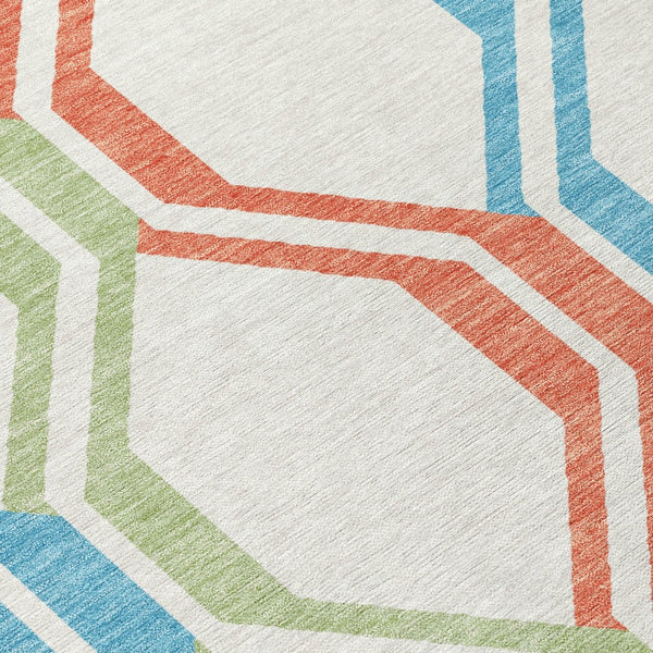 HomeRoots 8' Modern Pearl Blue & Purple Geometric Area Rug - Washable, Durable, Indoor/Outdoor Versatility! 659477