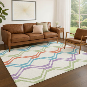 HomeRoots 8' Modern Pearl Blue & Purple Geometric Area Rug - Washable, Durable, Indoor/Outdoor Versatility! 659477