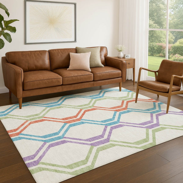 HomeRoots 8' Modern Pearl Blue & Purple Geometric Area Rug - Washable, Durable, Indoor/Outdoor Versatility! 659477