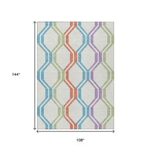 HomeRoots 9' X 12' Pearl Blue & Purple Geometric Area Rug - Modern, Durable, Washable for Indoor/Outdoor Use 659478