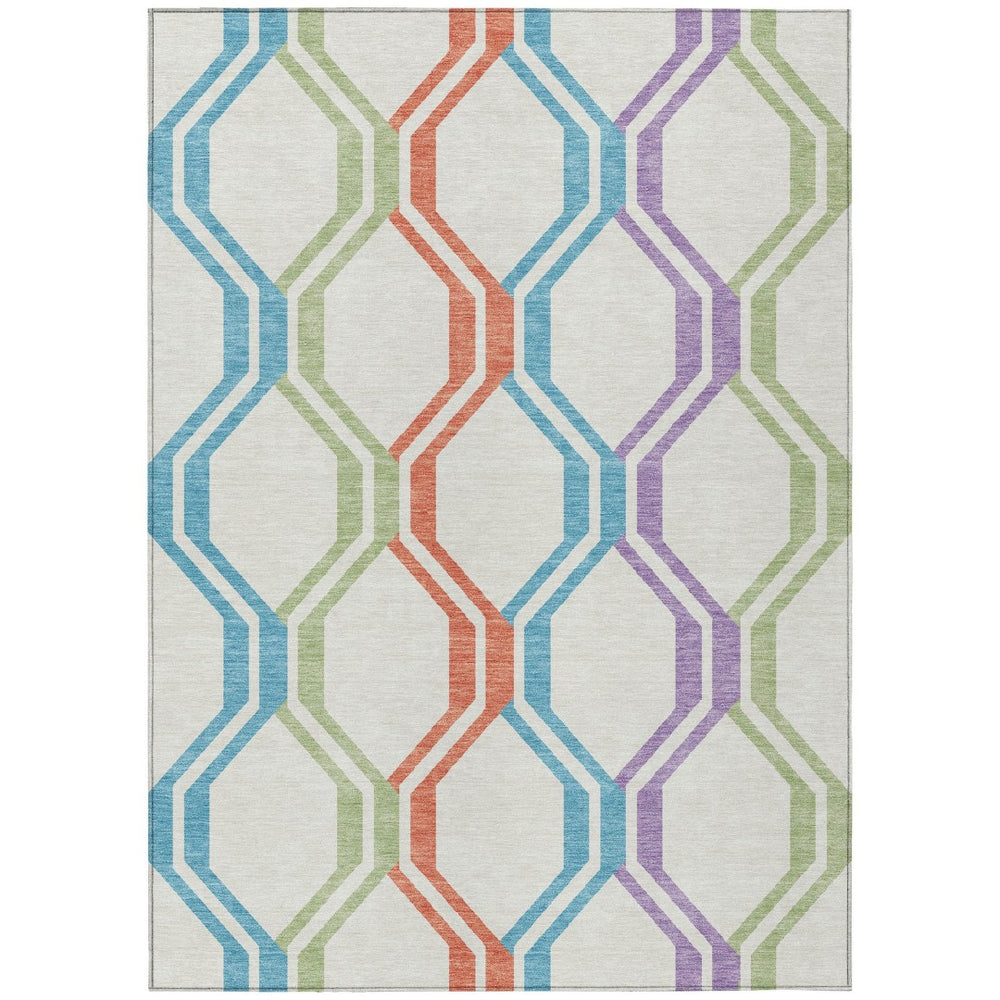 HomeRoots 9' X 12' Pearl Blue & Purple Geometric Area Rug - Modern, Durable, Washable for Indoor/Outdoor Use 659478