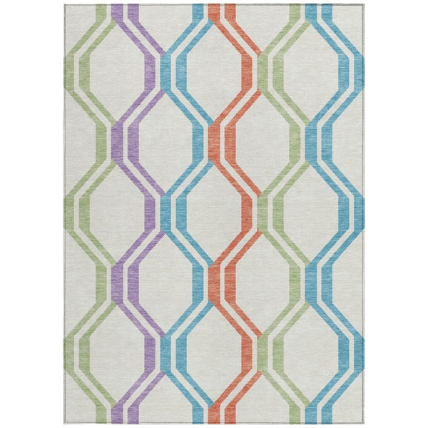 HomeRoots 10' Pearl Blue & Purple Geometric Area Rug - Durable, Washable Indoor/Outdoor Mat for High-Traffic Spaces 659479