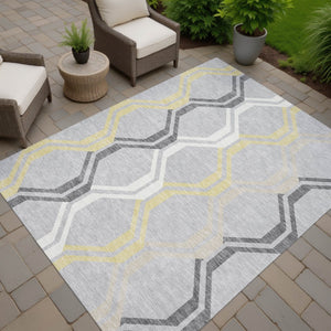 HomeRoots 5' X 8' Stylish Silver Beige Charcoal Geometric Area Rug - Washable, Durable for Indoor & Outdoor Use 659481