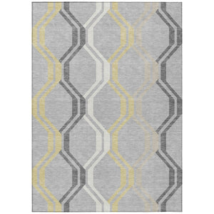 HomeRoots 5' X 8' Stylish Silver Beige Charcoal Geometric Area Rug - Washable, Durable for Indoor & Outdoor Use 659481