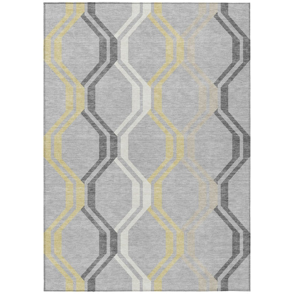 HomeRoots 5' X 8' Stylish Silver Beige Charcoal Geometric Area Rug - Washable, Durable for Indoor & Outdoor Use 659481