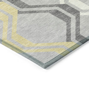 HomeRoots 5' X 8' Stylish Silver Beige Charcoal Geometric Area Rug - Washable, Durable for Indoor & Outdoor Use 659481