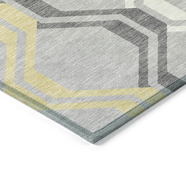 HomeRoots 5' X 8' Stylish Silver Beige Charcoal Geometric Area Rug - Washable, Durable for Indoor & Outdoor Use 659481