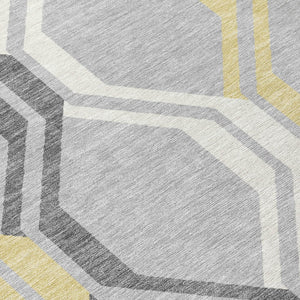 HomeRoots 5' X 8' Stylish Silver Beige Charcoal Geometric Area Rug - Washable, Durable for Indoor & Outdoor Use 659481