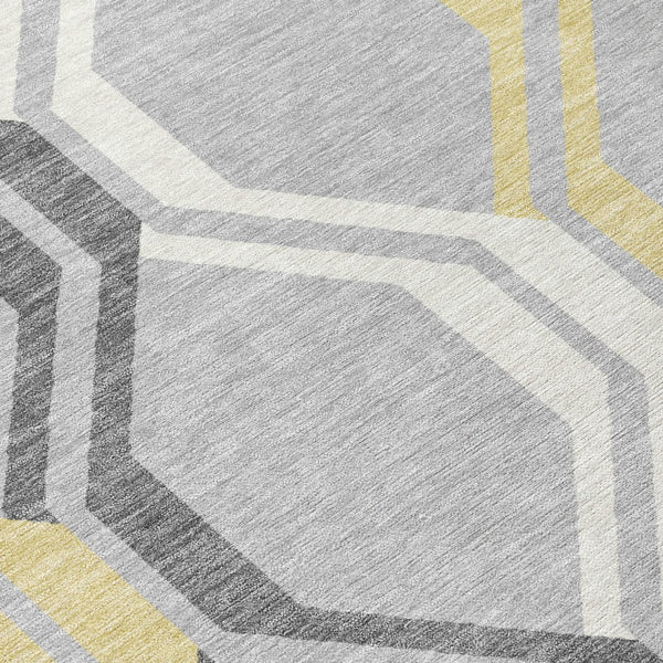 HomeRoots 5' X 8' Stylish Silver Beige Charcoal Geometric Area Rug - Washable, Durable for Indoor & Outdoor Use 659481