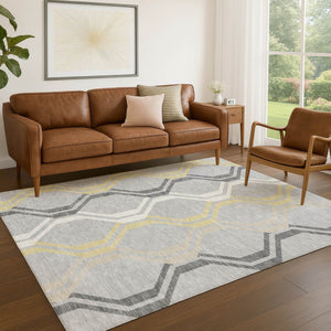 HomeRoots 5' X 8' Stylish Silver Beige Charcoal Geometric Area Rug - Washable, Durable for Indoor & Outdoor Use 659481