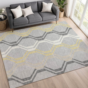 HomeRoots 5' X 8' Stylish Silver Beige Charcoal Geometric Area Rug - Washable, Durable for Indoor & Outdoor Use 659481
