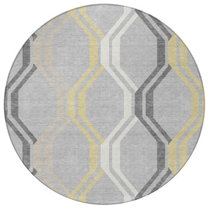 HomeRoots 8' Modern Round Geometric Area Rug in Silver, Beige & Charcoal - Washable for Indoor/Outdoor Use 659482