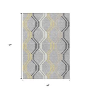 HomeRoots 8' X 10' Modern Geometric Washable Area Rug in Silver Beige & Charcoal - Perfect for Indoor/Outdoor Use 659483