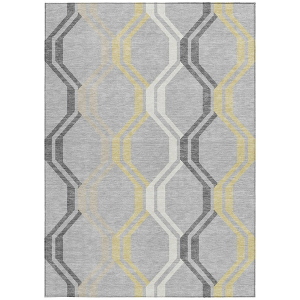 HomeRoots 8' X 10' Modern Geometric Washable Area Rug in Silver Beige & Charcoal - Perfect for Indoor/Outdoor Use 659483