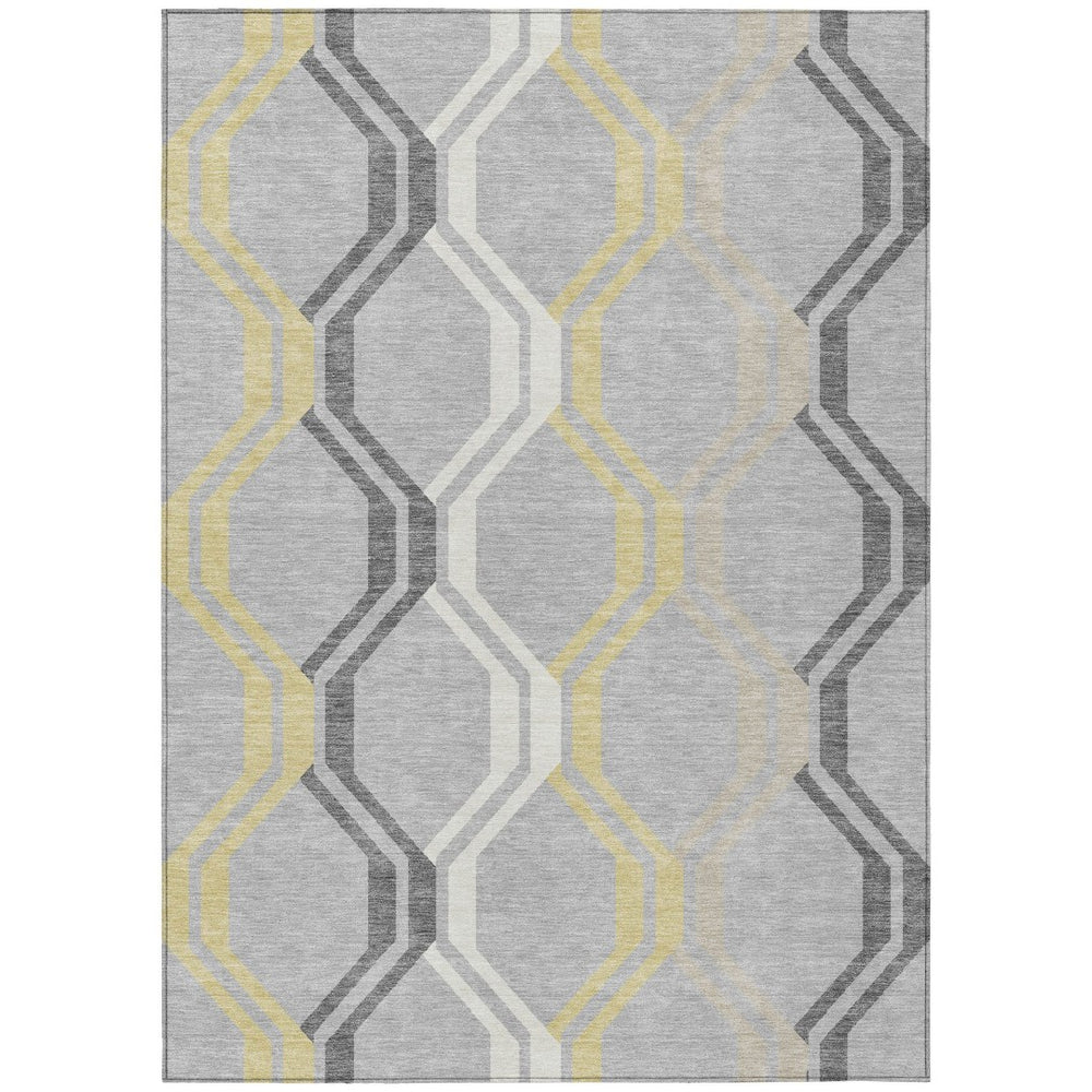HomeRoots 9' X 12' Silver Beige & Charcoal Geometric Rug - Washable, Stylish, Durable for Indoor & Outdoor Use 659484