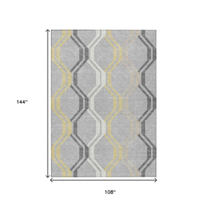 HomeRoots 9' X 12' Silver Beige & Charcoal Geometric Rug - Washable, Stylish, Durable for Indoor & Outdoor Use 659484