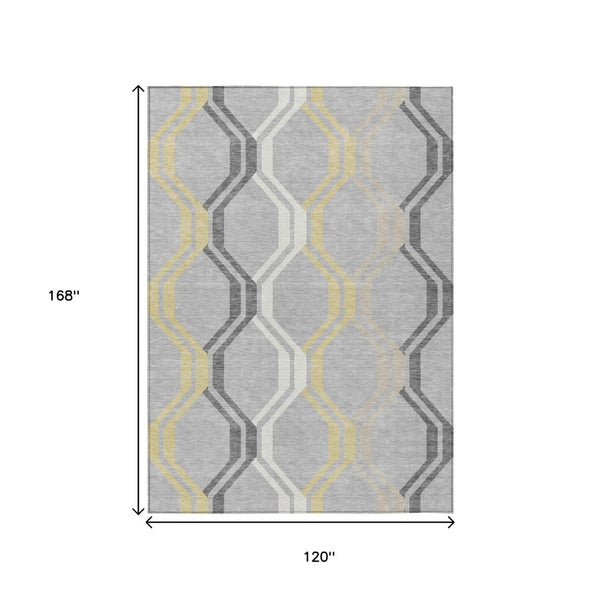 HomeRoots 10' Stylish Geometric Washable Area Rug in Silver Beige & Charcoal for Indoor & Outdoor Use 659485