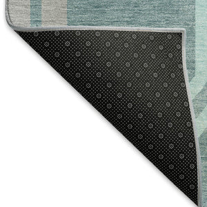 HomeRoots 8' Teal Blue Gray Ivory Round Geometric Area Rug - Stylish, Washable, Indoor/Outdoor Durable Design 659488