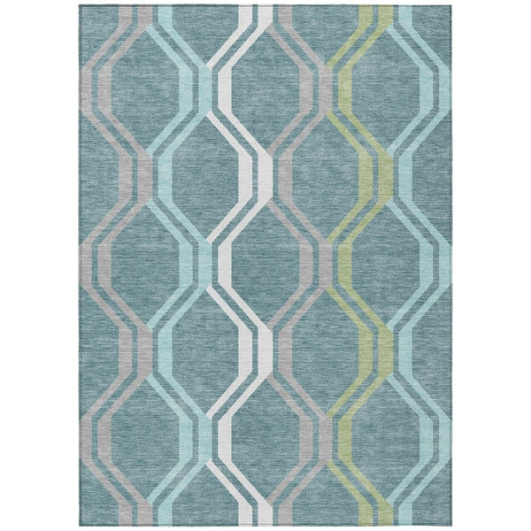 HomeRoots 10' Contemporary Teal Blue Gray Geometric Washable Indoor Outdoor Area Rug for High-Traffic Spaces 659491