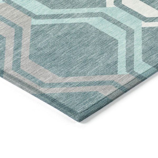 HomeRoots 10' Contemporary Teal Blue Gray Geometric Washable Indoor Outdoor Area Rug for High-Traffic Spaces 659491