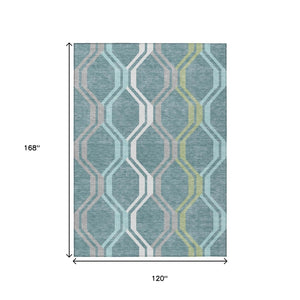 HomeRoots 10' Contemporary Teal Blue Gray Geometric Washable Indoor Outdoor Area Rug for High-Traffic Spaces 659491