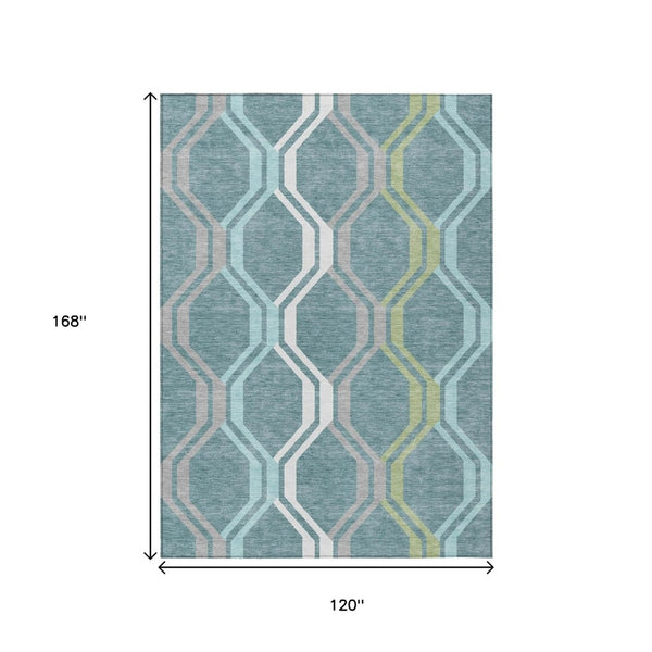 HomeRoots 10' Contemporary Teal Blue Gray Geometric Washable Indoor Outdoor Area Rug for High-Traffic Spaces 659491