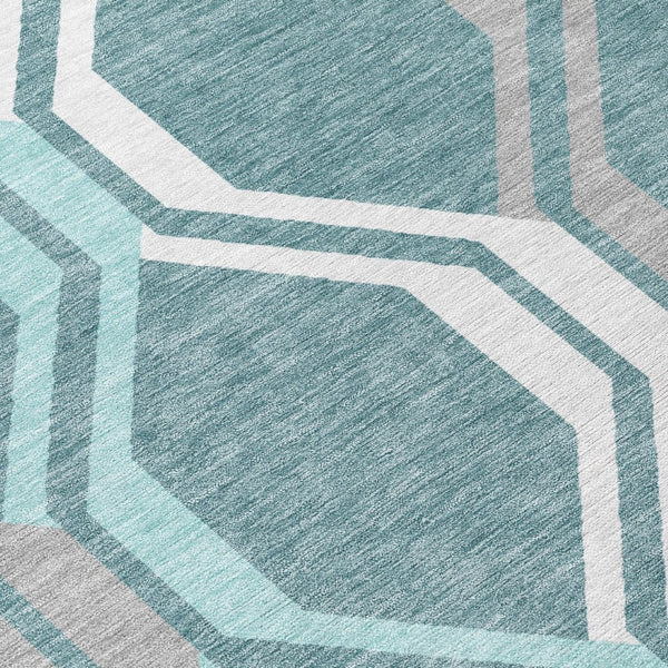 HomeRoots 10' Contemporary Teal Blue Gray Geometric Washable Indoor Outdoor Area Rug for High-Traffic Spaces 659491