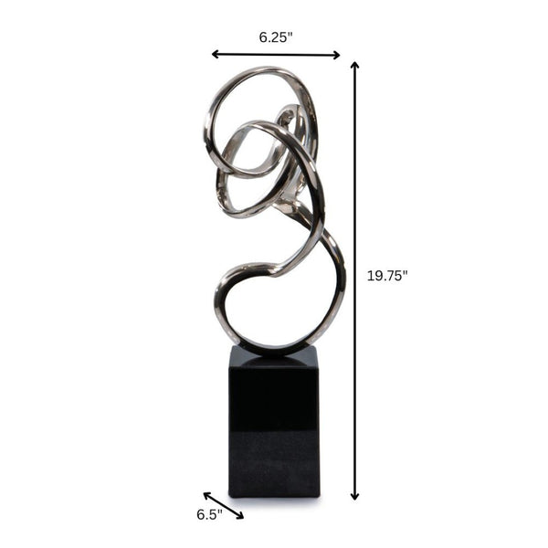 HomeRoots 20" Silver and Black Aluminum Marble Abstract Sculpture – Handcrafted Modern Art for Home Décor 659495