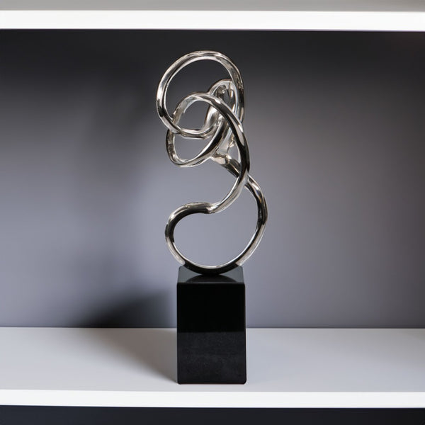 HomeRoots 20" Silver and Black Aluminum Marble Abstract Sculpture – Handcrafted Modern Art for Home Décor 659495